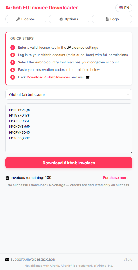 Airbnb Invoice Downloader Extension
