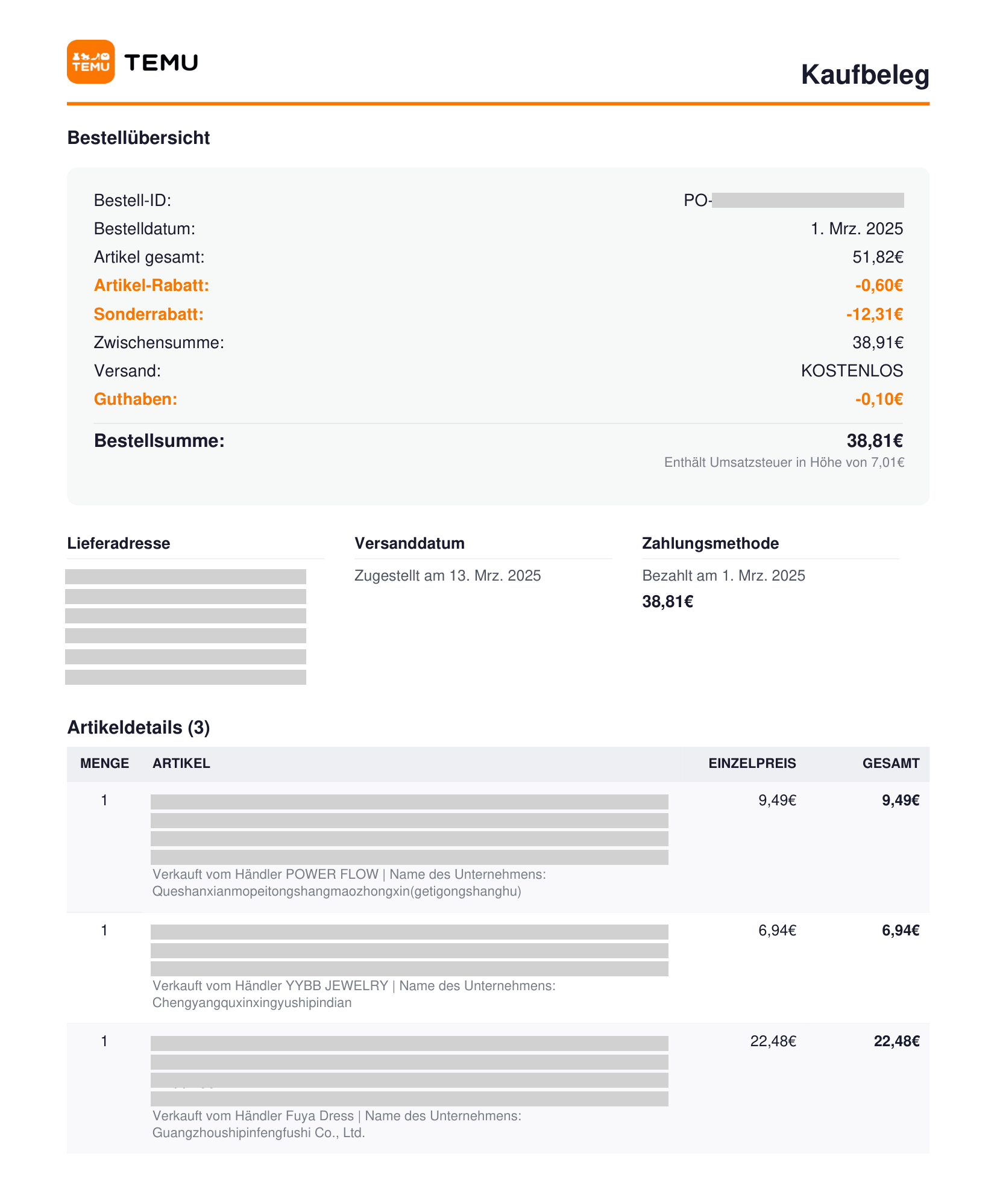 Temu-Rechnungen automatisch herunterladen